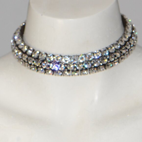 Oscar de la Renta Jewelry - Oscar de la Renta Gunmetal Triple Strand Crystal Coil Choker Necklace